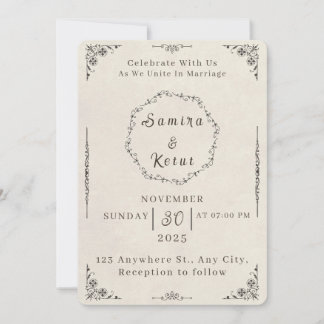 Invitation Carton d'invitation de mariage floral beige vintag