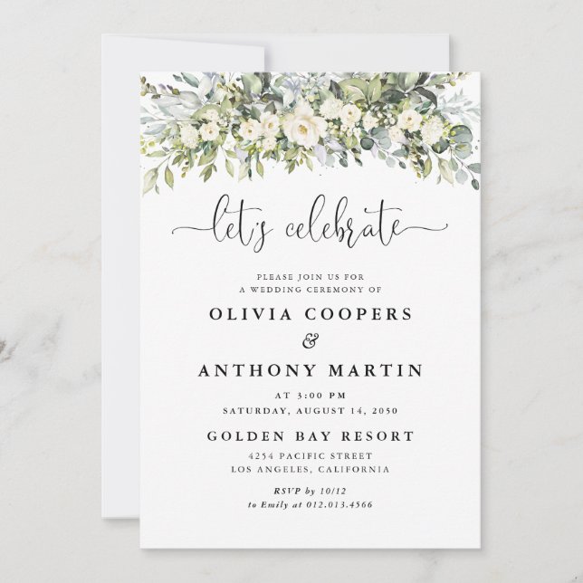 Invitation Carton d'invitation de mariage floral blanc (Devant)