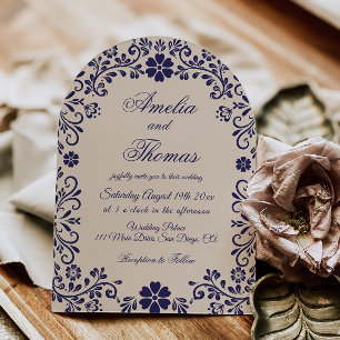 Invitation Carton d'invitation de mariage floral bleu cobalt