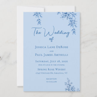 Invitation Carton d'invitation de mariage floral bleu et blan