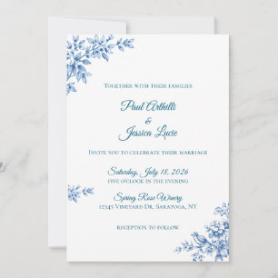 Invitation Carton d'invitation de mariage floral bleu et blan