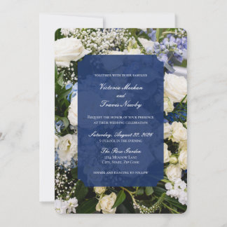 Invitation carton d'invitation de mariage floral bleu et blan