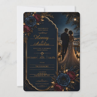 Invitation Carton d'invitation de mariage floral bleu marine