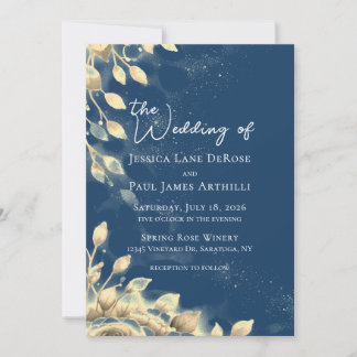 Invitation Carton d'invitation de mariage floral bleu marine