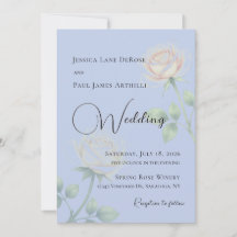 Carton d'invitation de mariage floral bleu poussié