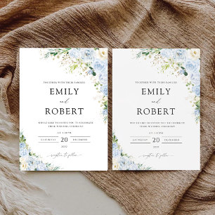 Invitation Carton d'invitation de mariage floral bleu poussié