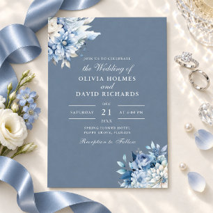 Invitation Carton d'invitation de mariage floral bleu poussié