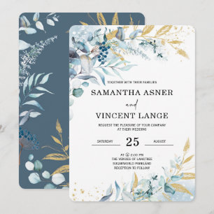 Invitation Carton d'invitation de mariage floral bleu royal b