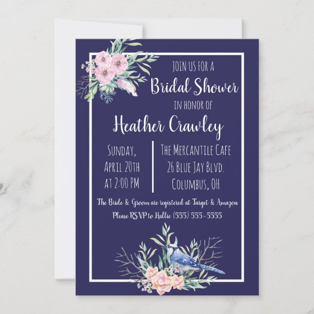 Invitation Carton d'invitation de mariage Floral Blue Jay (Devant)