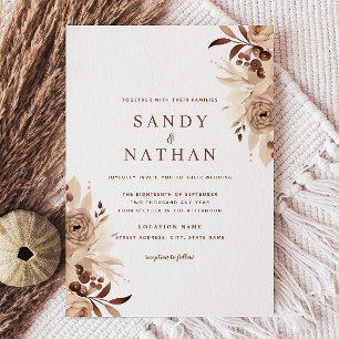 Invitation Carton d'invitation de mariage floral bohème beige