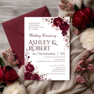 Invitation Carton d'invitation de mariage floral Bourgogne