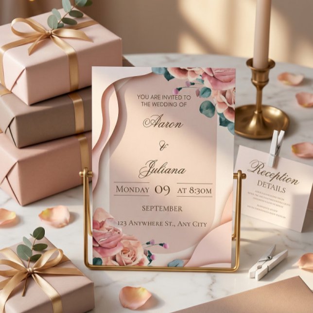 Invitation Carton d'invitation de mariage floral de luxe (Créateur téléchargé)