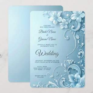 Invitation Carton d'invitation de mariage floral décoratif bl