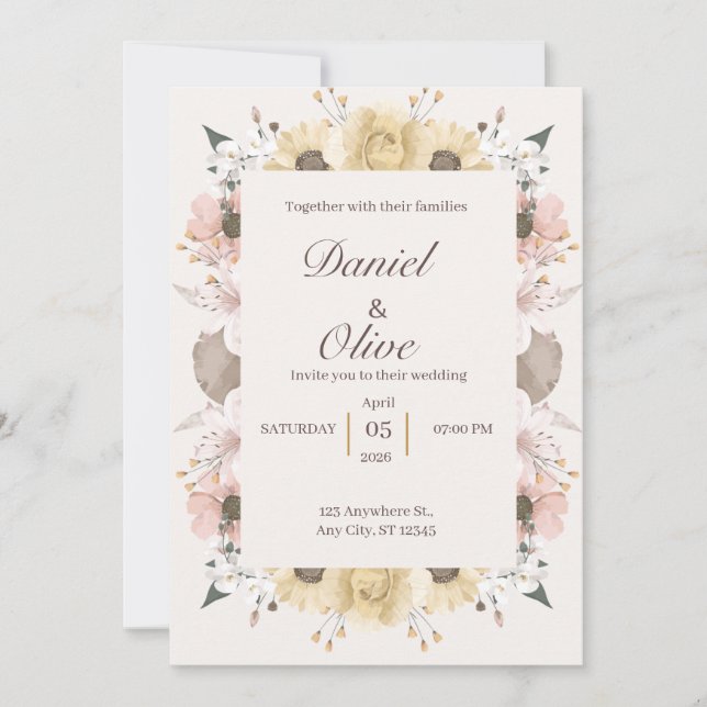 Invitation Carton d'invitation de mariage floral design éléga (Devant)