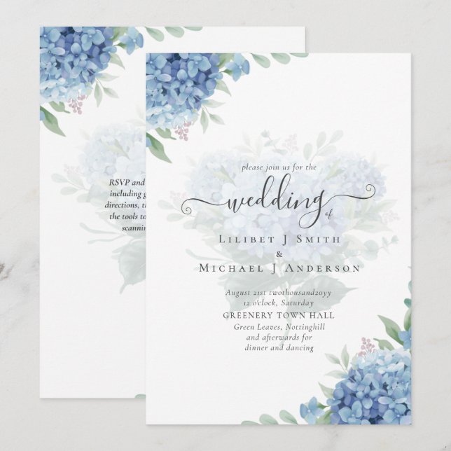 Invitation Carton d'invitation de mariage floral d'hortensia  (Devant / Derrière)
