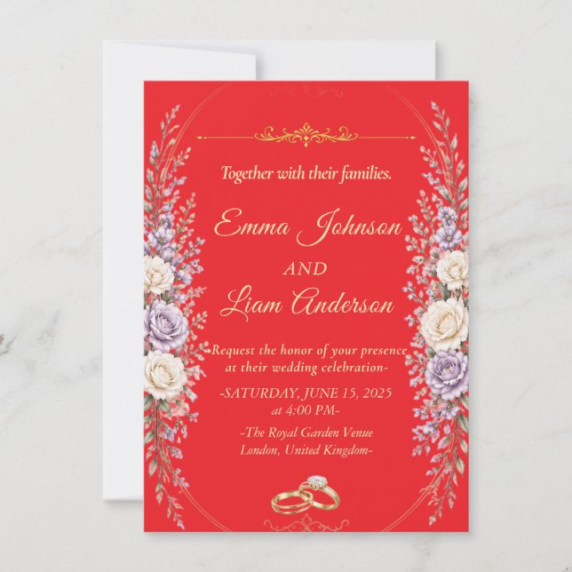 Invitation Carton d'invitation de mariage floral élégant avec (Devant)