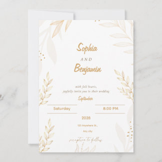Invitation Carton d'invitation de mariage floral élégant beig
