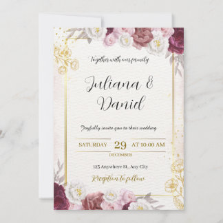 Invitation Carton d'invitation de mariage floral élégant Bour