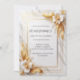 Invitation Carton d'invitation de mariage floral en or blanc