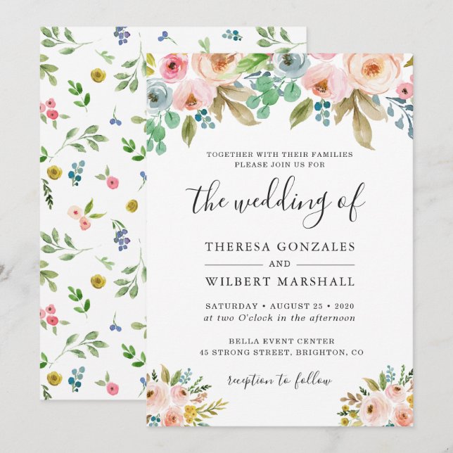 Invitation Carton d'invitation de mariage floral frais de jar (Devant / Derrière)