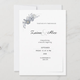 Invitation Carton d'invitation de mariage floral gris élégant