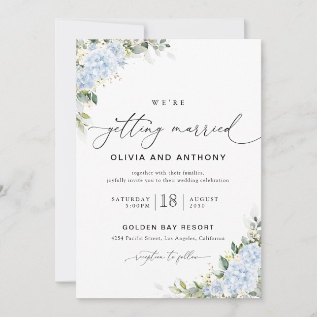 Invitation Carton d'invitation de mariage floral Hydrangea Bl (Devant)
