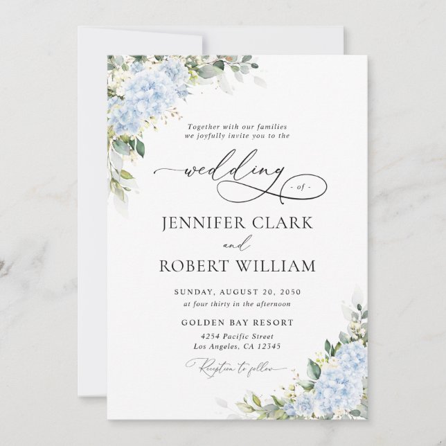 Invitation Carton d'invitation de mariage floral Hydrangea Bl (Devant)