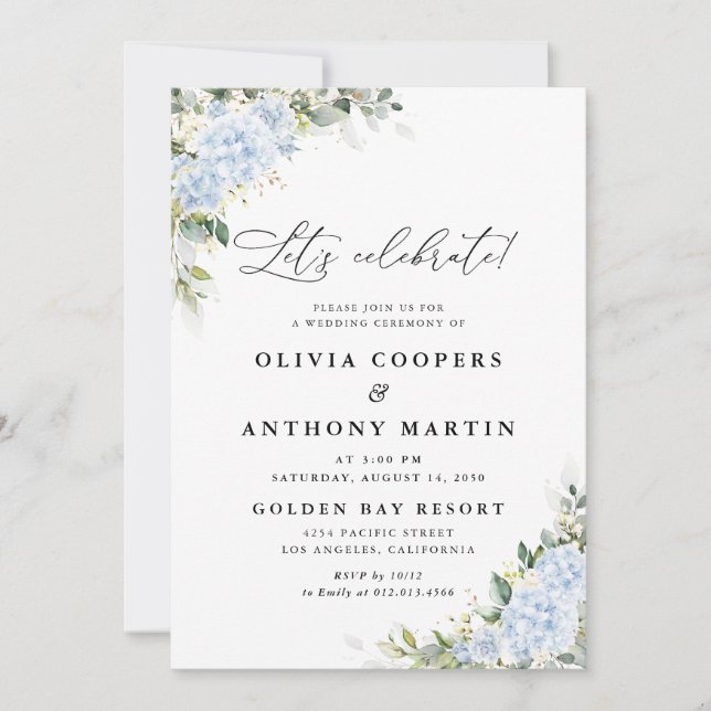 Invitation Carton d'invitation de mariage floral Hydrangea Bl (Devant)