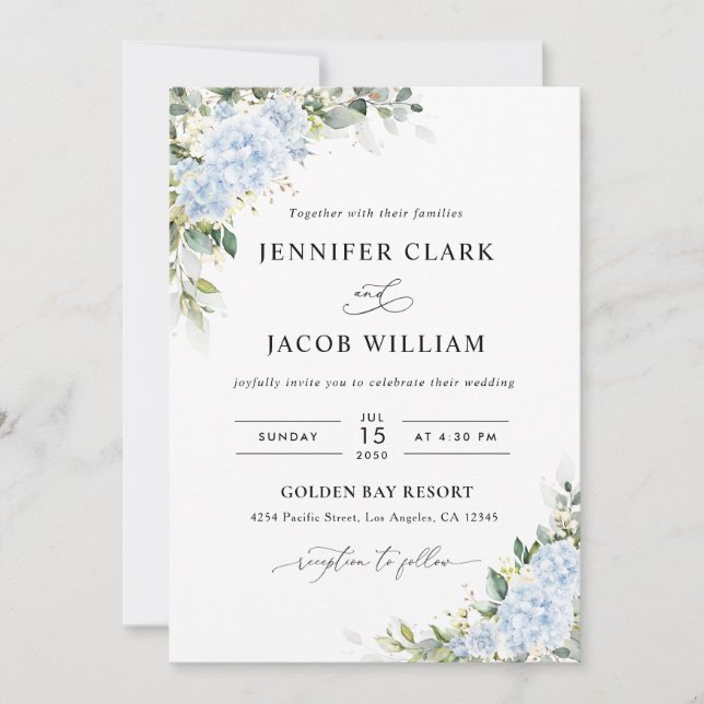 Invitation Carton d'invitation de mariage floral Hydrangea Bl (Devant)