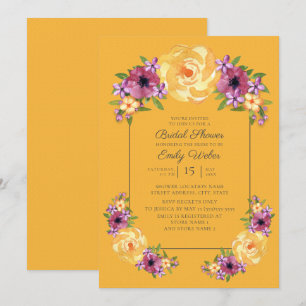 Invitation Carton d'invitation de mariage floral jaune moutar