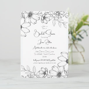 Invitation Carton d'invitation de mariage floral noir et blan