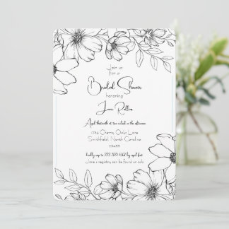 Invitation Carton d'invitation de mariage floral noir et blan