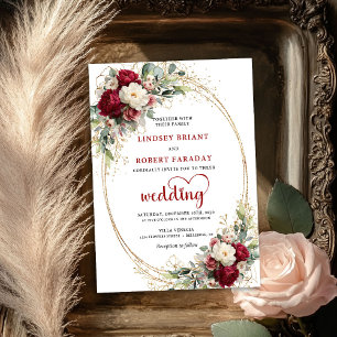 Invitation Carton d'invitation de mariage floral or burgundy