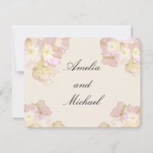 Carton d'invitation de mariage floral pêche et crè
