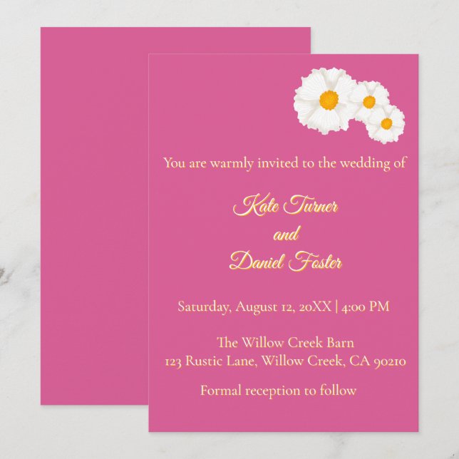 Invitation Carton d'invitation de mariage floral rose (Devant / Derrière)