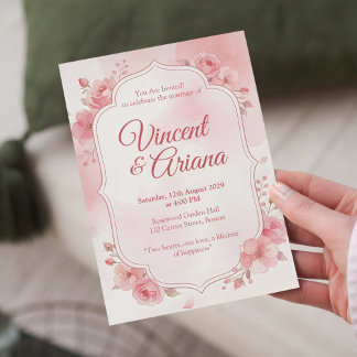 Invitation Carton d'invitation de mariage floral rose aquarel