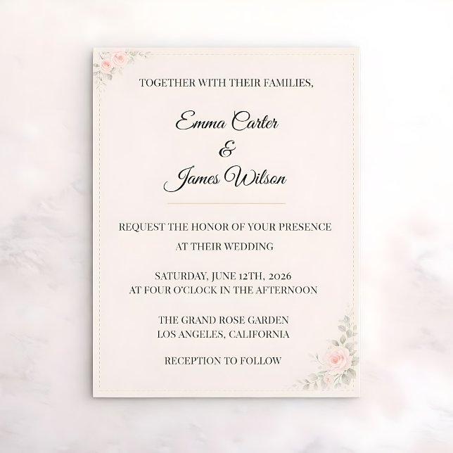 Invitation Carton d'invitation de mariage floral rose de luxe (Luxury blush wedding themed invitation)