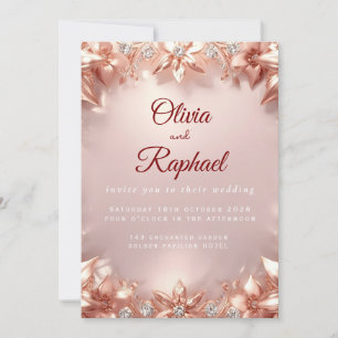 Invitation Carton d'invitation de mariage floral Rose Gold Él