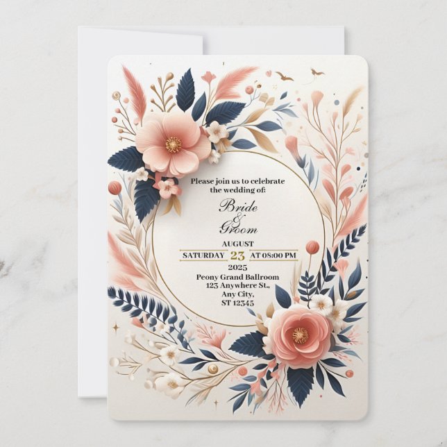Invitation Carton d'invitation de mariage floral rose pastel  (Devant)