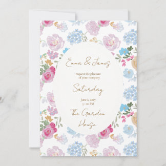 Invitation Carton d'invitation de mariage floral rose pastel 