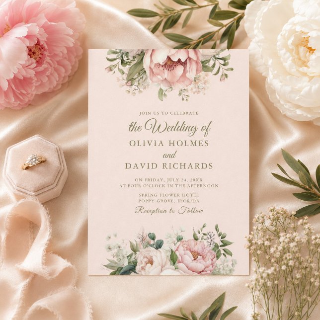 Invitation Carton d'invitation de mariage floral rose poudré (Dusty Blush Floral Wedding Invitation)