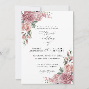 Invitation Carton d'invitation de mariage floral rose poussié