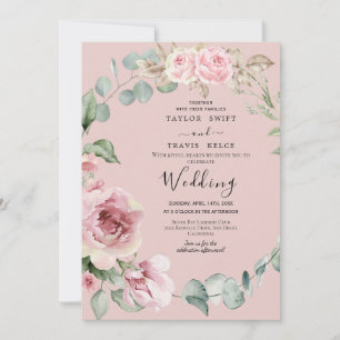 Invitation Carton d'invitation de mariage floral Rose Poussié