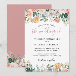 Invitation Carton d'invitation de mariage floral Rose Poussié