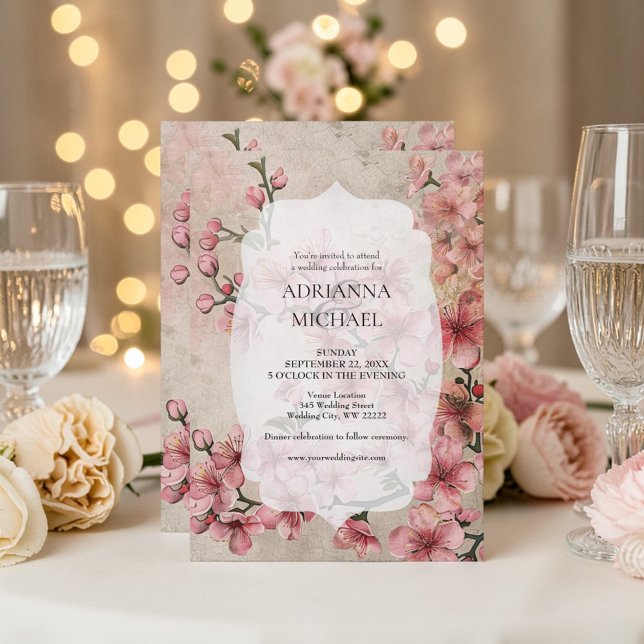 Invitation Carton d'invitation de mariage floral rose printem (Créateur téléchargé)