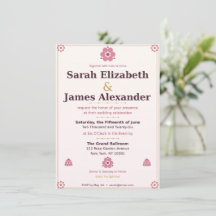 Carton d'invitation de mariage floral — Rose rose 