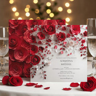 Invitation Carton d'invitation de mariage floral Rose Rouge É