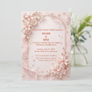Invitation Carton d'invitation de mariage floral rose tendanc