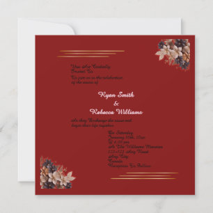 Invitation Carton d'invitation de mariage floral rouge carré