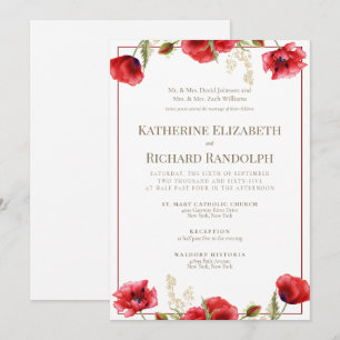 Invitation Carton d'invitation de mariage floral rouge et bla